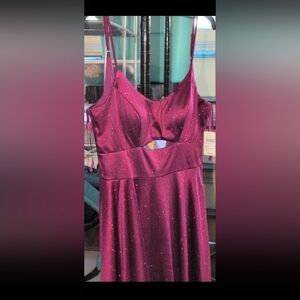 Windsor Amina Scoop Neck A-Line Glitter Formal Dress. Plum